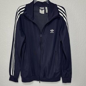 Adidas Women’s Dark Blue Jacket with White Stripes Large